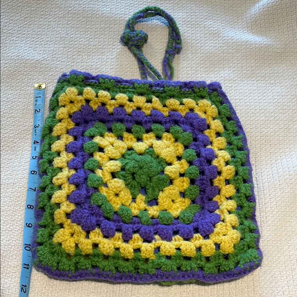 Colorful Handmade Lined Crochet Tote Bag